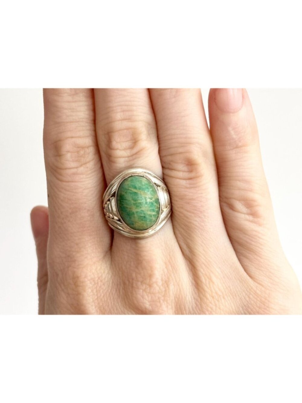 Amazonite Green Gemstone Solitaire Sterling Silver 925 Vintage Ring - sz 6.75 - Picture 15 of 16